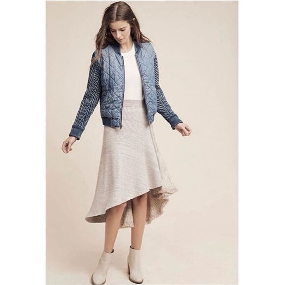 Anthropologie Cloth & Stone Women’s Denim Quilted Chambray Zip Bomber Jacket - Picture 14 of 14